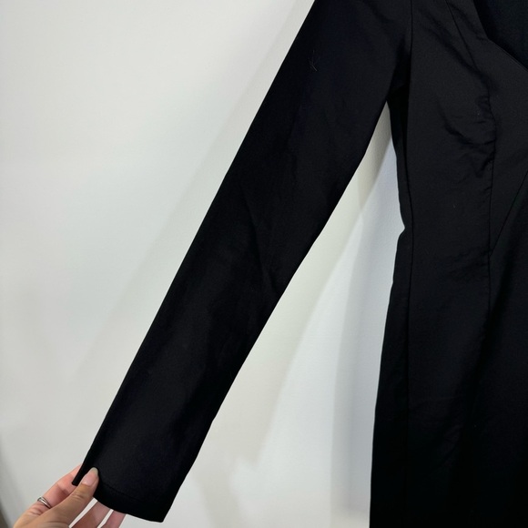 Zara Long Sleeve Plunge Sweetheart Neck Mini Dress Goth Minimalist - Picture 3 of 6